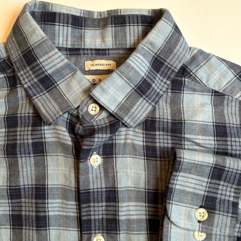 Joseph Abboud Classic Fit Plaid Button Down Shirt Large Cotton Cashmere Blend